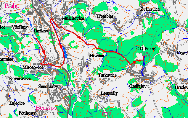 Mapa s přístupem na observatoř